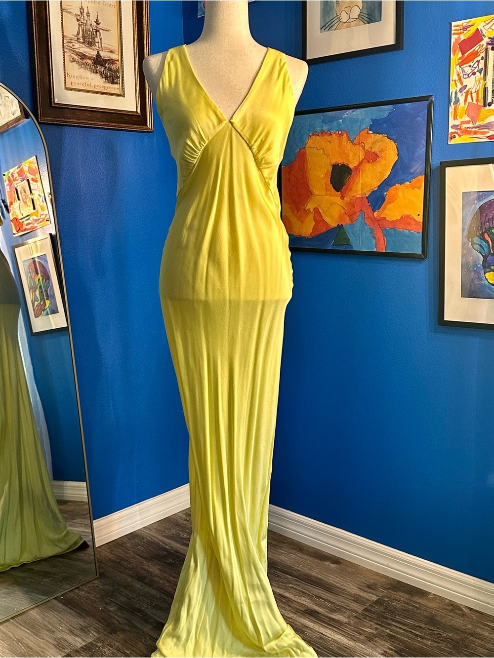 Rumored Maxi Dress Yellow Satin Slip Gown Low Back Size [S]